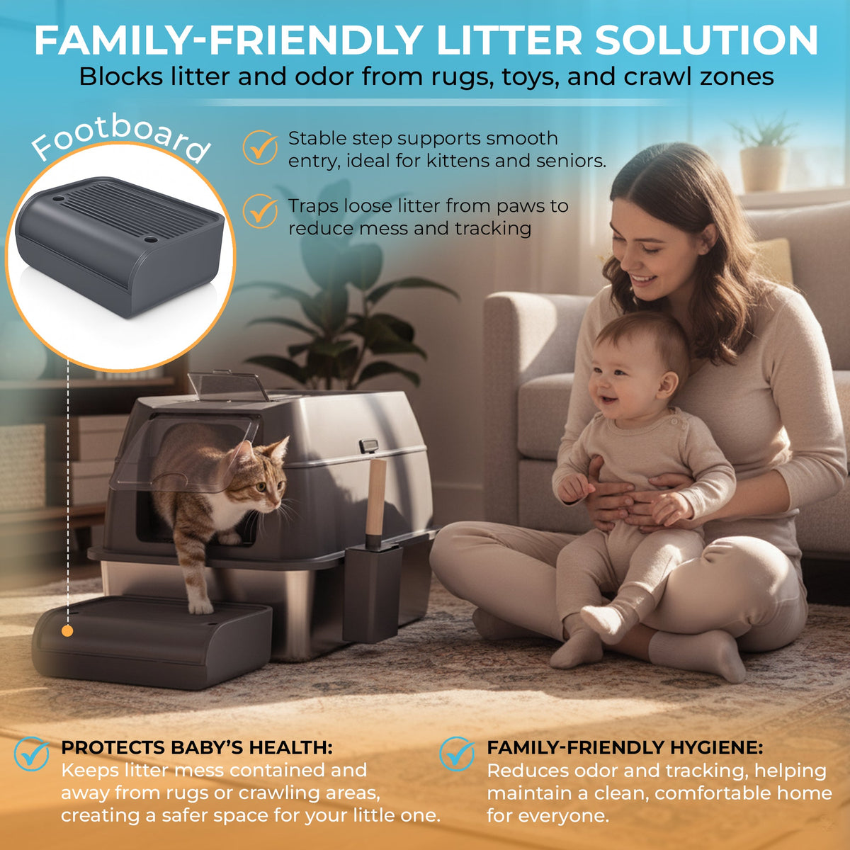 IGAD XXL Stainless Steel Cat Litter Box – High Sides, Non-Stick, Easy Clean, Odour Control, Removable Lid & Scoop (Grey)
