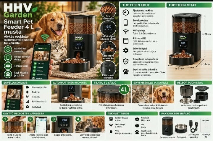HHV Garden Smart Pet Feeder 4 L – musta