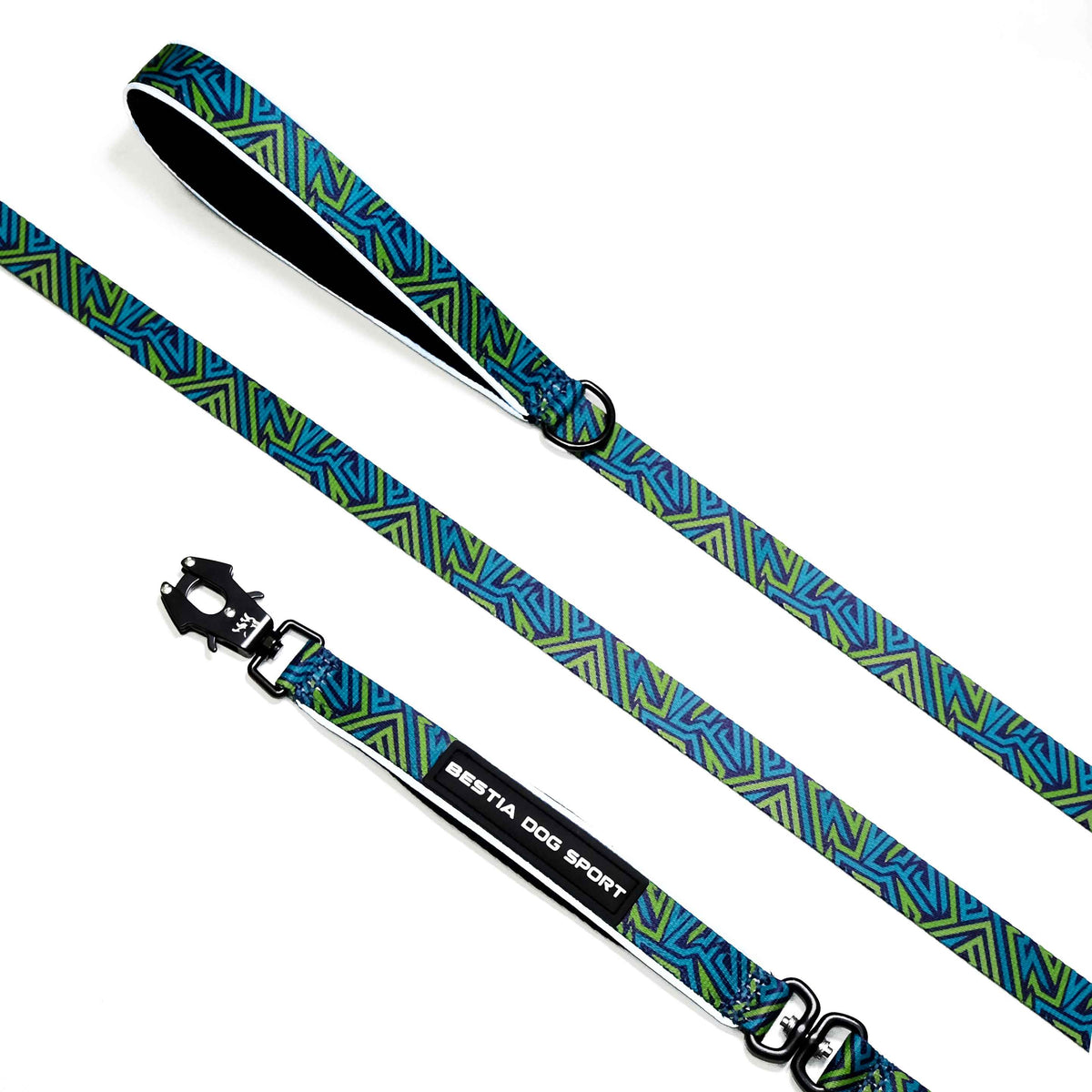 BESTIA DOG SPORT GripPro Leash Blue&Green Print
