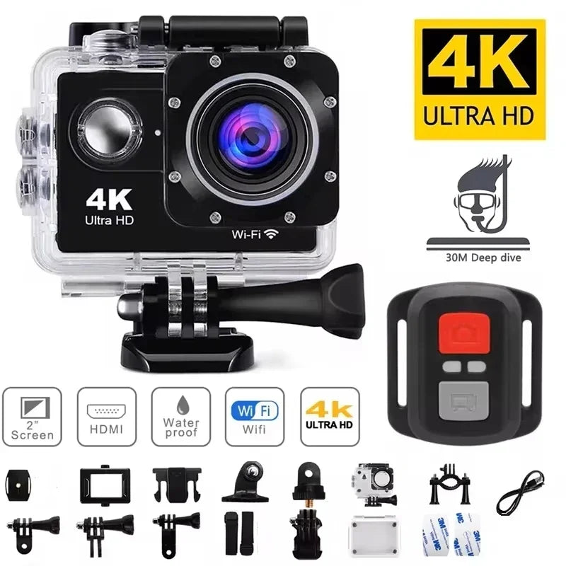 4K Sports Action Camera 30M Waterproof Black