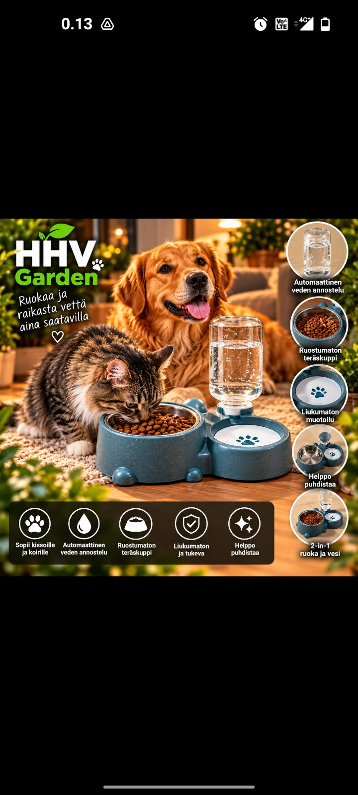 HHV Garden 2-in-1 Ruoka- ja Vesiautomaatti lemmikille
