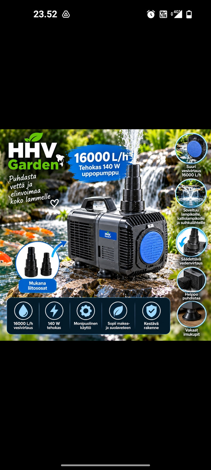 HHV Garden AquaFlow 16000 – 140 W uppopumppu