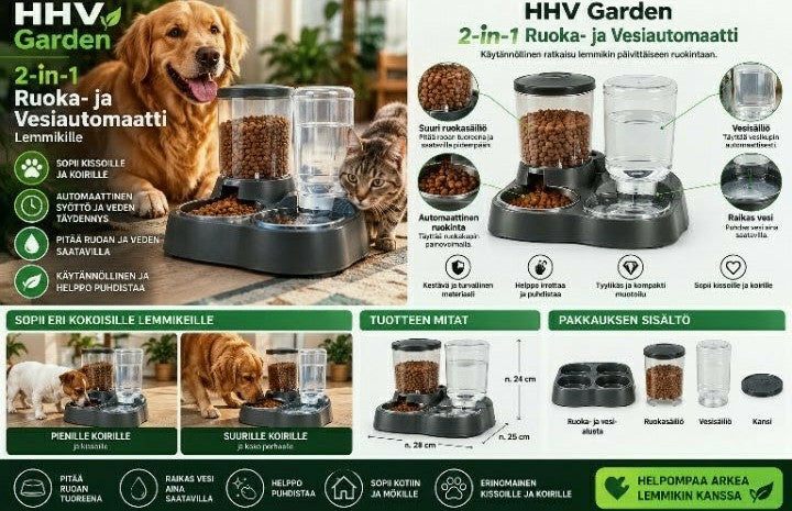 HHV Garden 2-in-1 Ruoka- ja Vesiautomaatti lemmikille