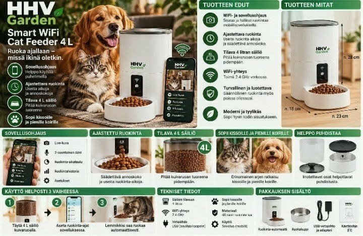 HHV Garden Smart WiFi Cat Feeder 4 L – valkoinen